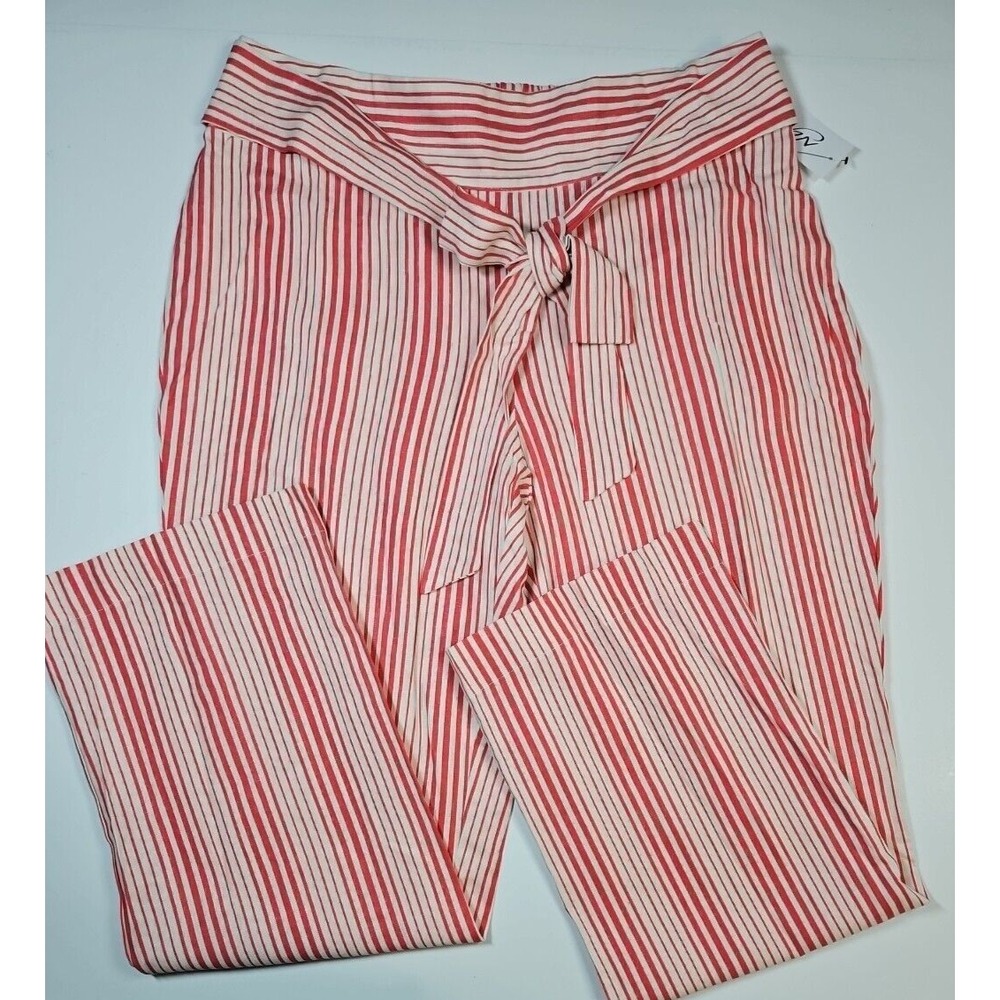 NY Collection Women's Pink White Striped Pull-On Linen‎ Blend Pants Size XL